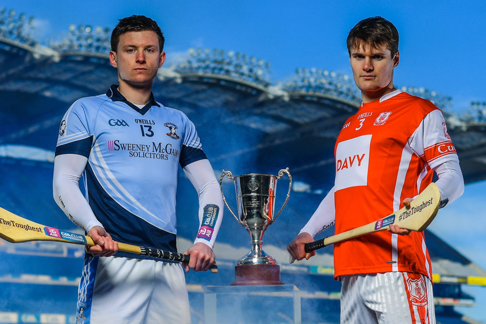 SILVERWARE ON THE TABLE: Kevin Downes of Na Piarsaigh, (left) and Cuala’s Cian O’Callaghan come face-to-face today for the biggest prize in club hurling. As the two most recent winners of the Tommy Moore Cup, the final should be a far more even contest than the one-sided deciders served up over the last number of years