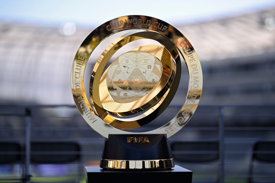 The FIFA Club World Cup trophy on display at BMO Stadium