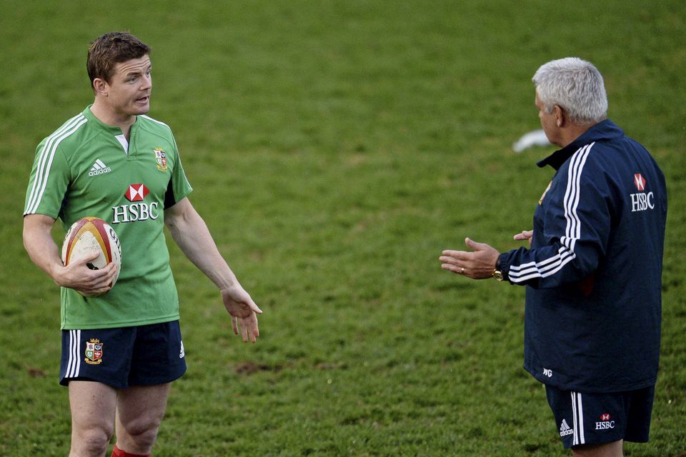 Brian O'Driscoll with head coach Warren Gatland during the 2013 Lions tour of Australia. Photo: Sportsfile