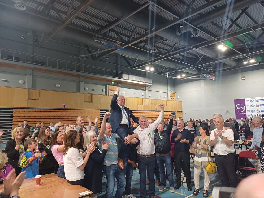 Donal councillor celebrates being elected in Letterkenny.