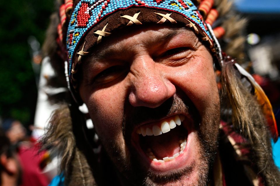 24 August 2024; Florida State supporter Adam Weaver before the 2024 Aer Lingus College Football Classic match between Florida State and Georgia Tech at Aviva Stadium in Dublin. Photo by David Fitzgerald/Sportsfile 