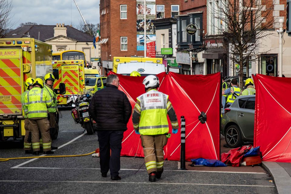 Emergency services at the scene where multiple people were transported to hospital following a road traffic incident, on Main Street in Bray, County Wicklow. Photo: Damien Storan.