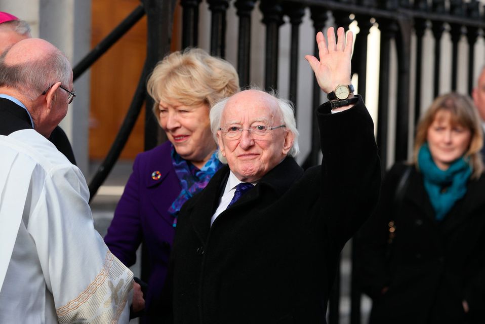 Irish President Michael D Higgins arrives for the funeral of the celebrated broadcaster Gay Byrne at St. Mary's Pro-Cathedral in Dublin. Brian Lawless/PA Wire