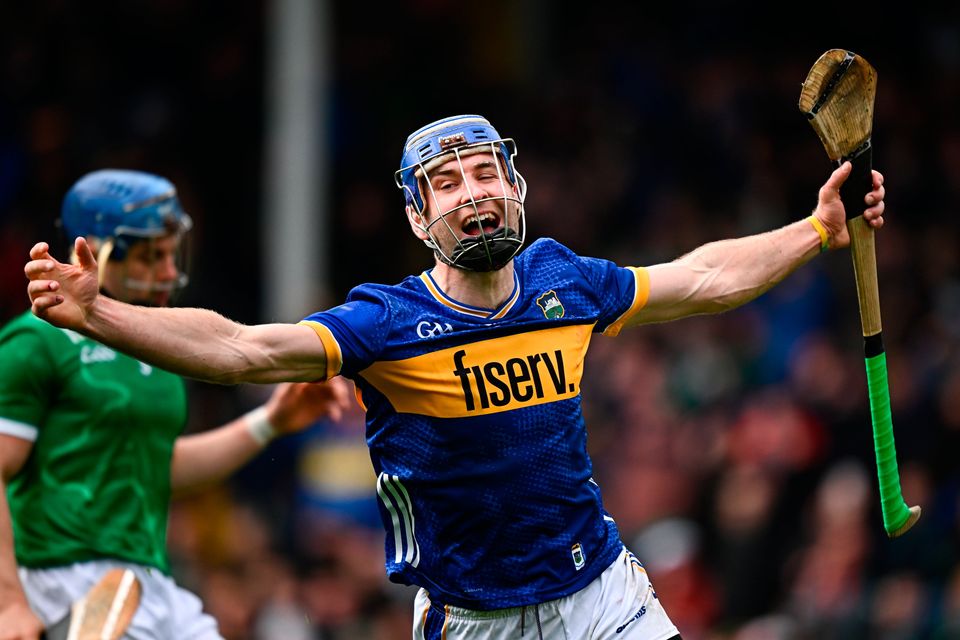 John McGrath of Tipperary celebrates after scoring his side's second goal against Limerick last month.