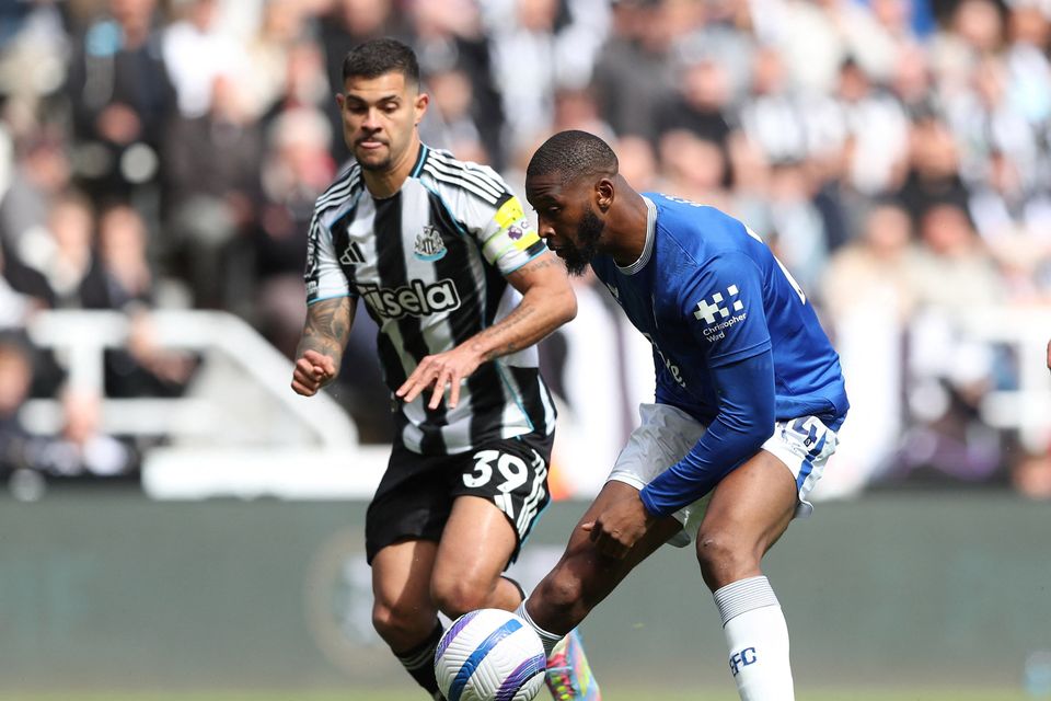 Everton's Beto in action with Newcastle United's Bruno Guimaraes