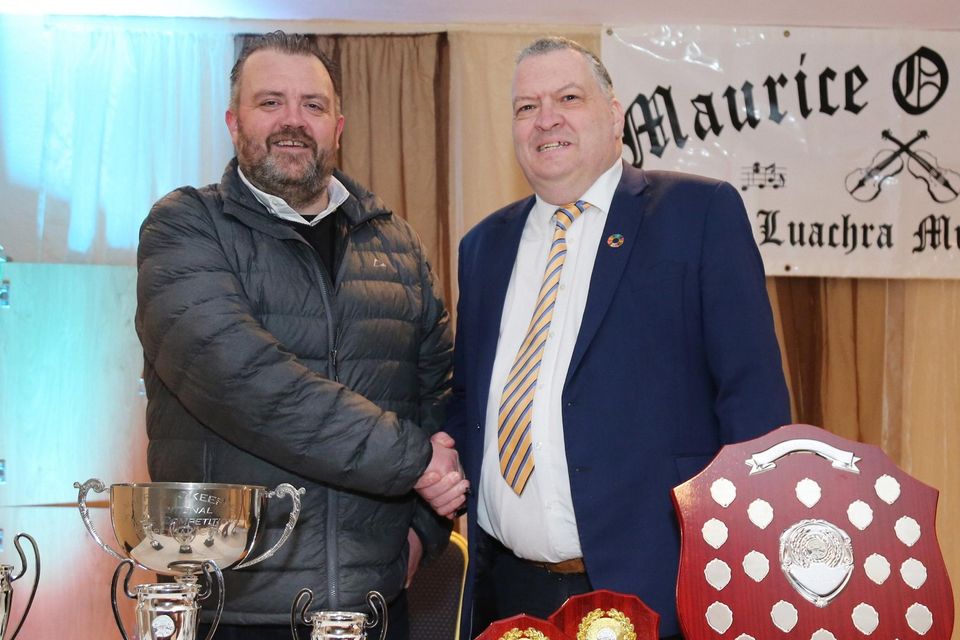 Councillor Bernard Moynihan wishing the best of luck to Pat Fleming who is co-ordinating this year’s Maurice O’ Keeffe Traditional Music Festival which will run over the Easter weekend