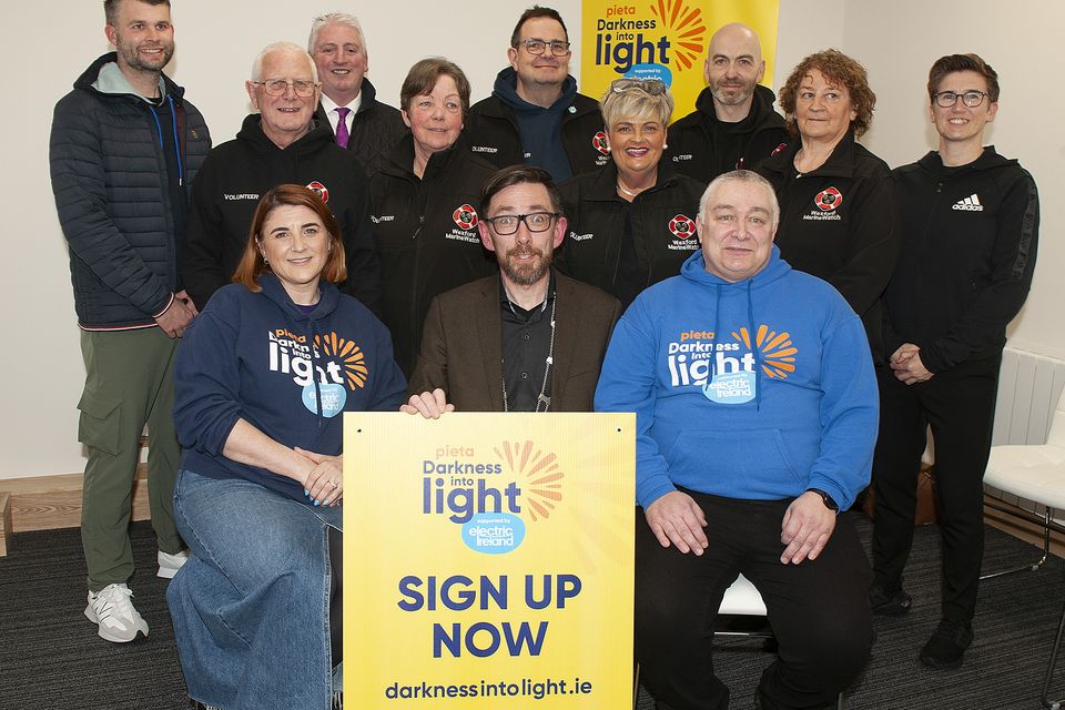 The Wexford Marinewatch group pictured at the launch of Darkness into Light at MJ O'Connor's building in Drinagh on Wednesday evening. Back- Robbie Staples, Jim Delaney, Rachel Ennis, Cllr Gary Laffan, Helen Ellard, Mathius Kasch, Patricia Byrne, Neil Redmond, Ben Doyle, Michelle O'Neill. Front- Sinead Ronan Wells (Pieta), Deputy Mayor Borough District of Wexford Cllr Leonard Kelly, Liam McCabe. Pic: Jim Campbell