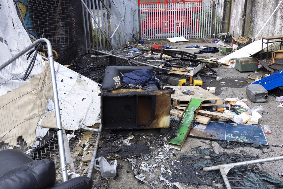 Aftermath scenes on Dublin's Sandwith Street today, where a group of people confronted asylum seekers who were sleeping rough Photo: Fergal Phillips