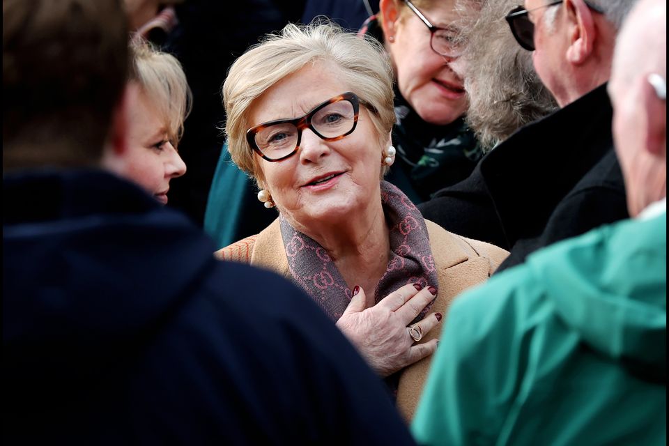 Frances Fitzgerald MEP at The Holy Cross Church in Dundrum during Michael O'Regan's funeral mass. Photo by Steve Humphreys 24th February 2024.