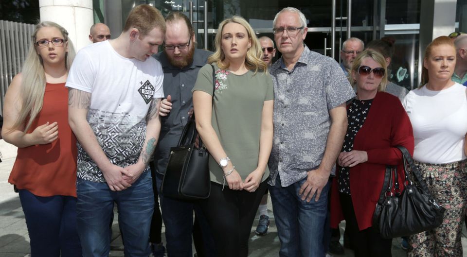 Sonia’s family and friends after Locke was found guilty of the murder of the young mum. Photo: Collins