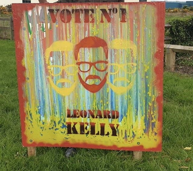 One of Cllr Leonard Kelly's recycled election posters.