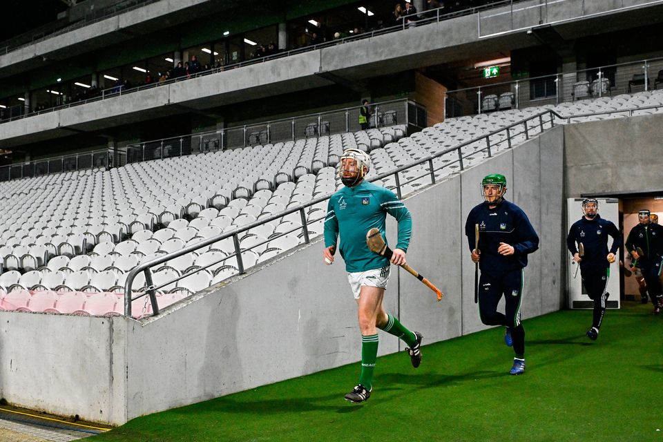 Limerick captain Cian Lynch leads his side out before the Allianz Hurling League Division 1 Group B match against Tipperary at SuperValu Páirc Uí Chaoimh in Cork. Photo by Seb Daly/Sportsfile