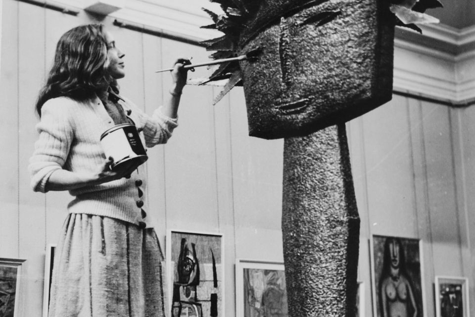 Hilary Heron varnishing Crazy Jane III (1958) at IELA 1958. Image courtesy of Estate of Hilary Heron