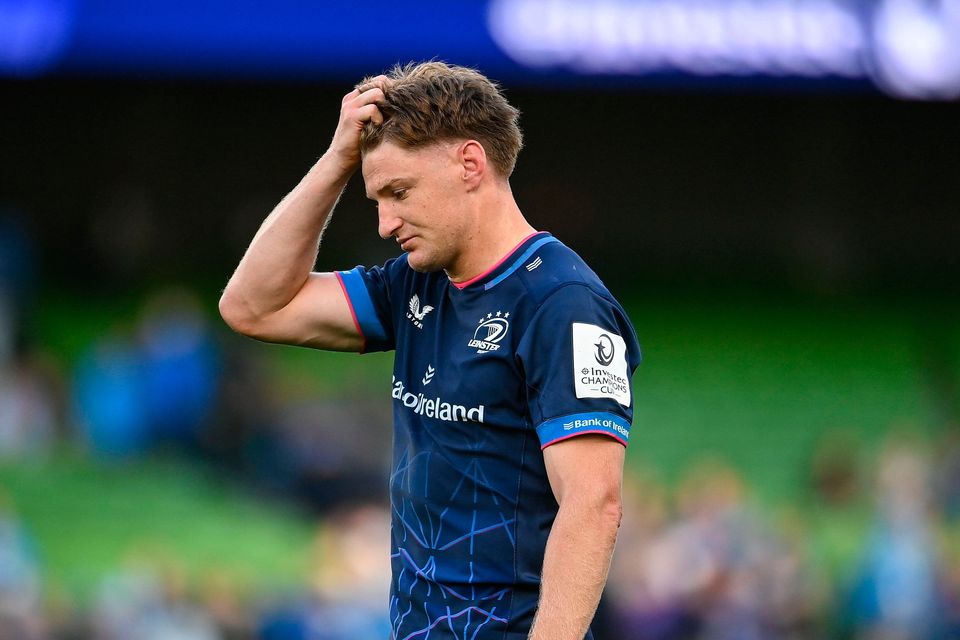 A dejected Jordie Barrett after Leinster's Champions Cup semi-final defeat to Northampton Saints at the Aviva Stadium. Photo: David Fitzgerald/Sportsfile
