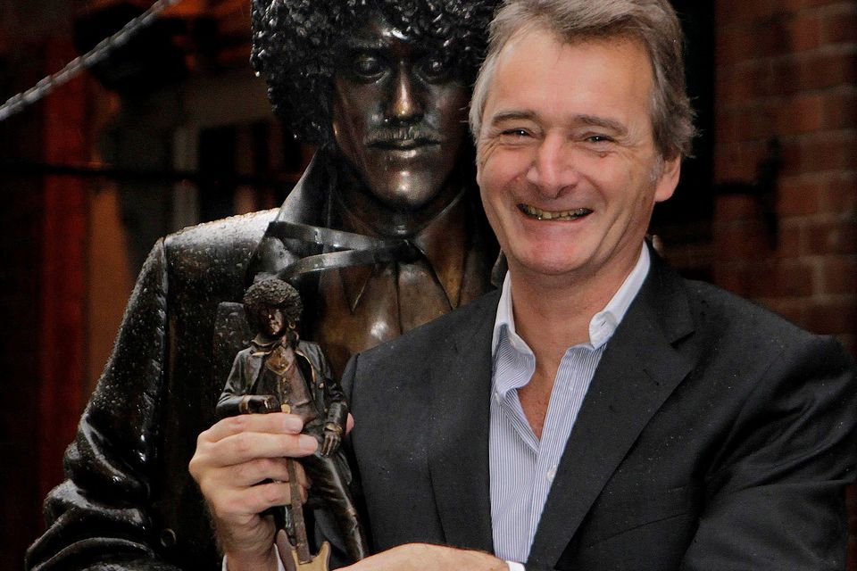 Lord Henry Mount Charles at the Phil Lynott statue in Dublin city centre. Photo: PA