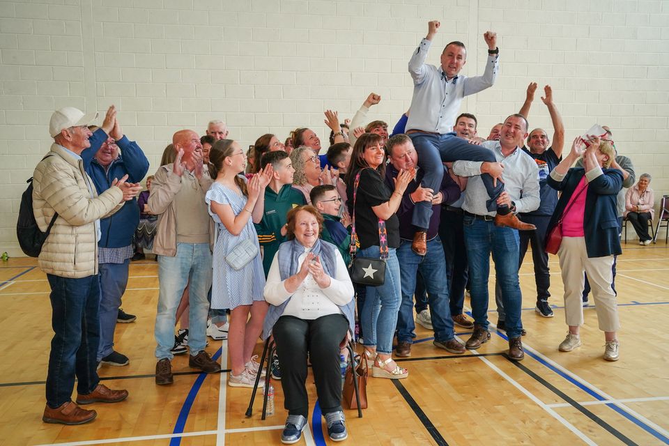 Tommy Griffin (FG) after he was elected on the third count. Photo Mark O'Sullivan.