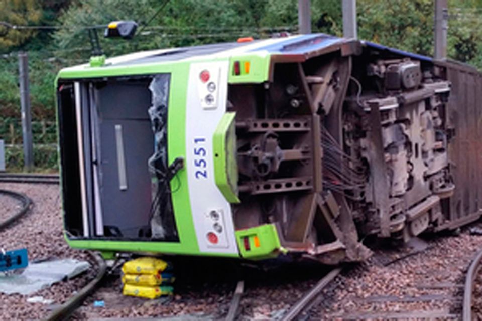 Photo issued by the Rail Accident Investigation Branch of the tram which derailed near the Sandilands stop in Croydon