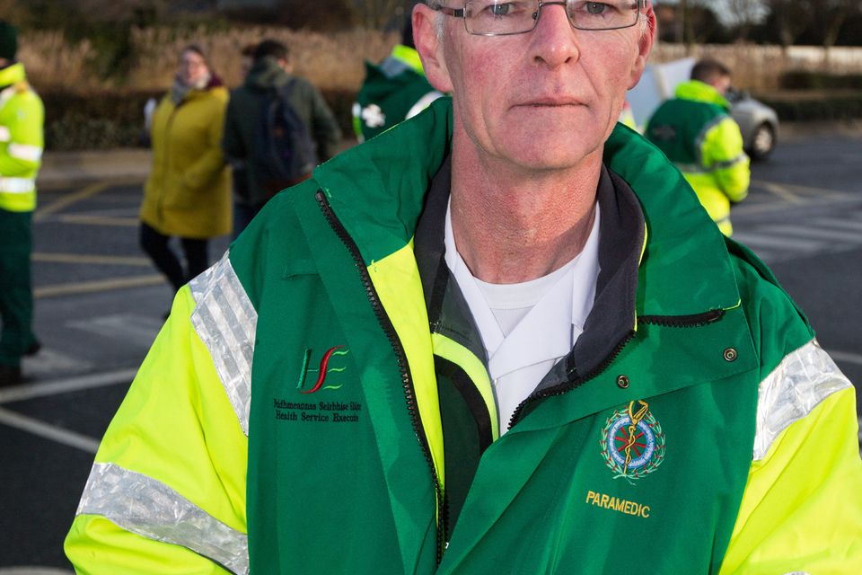 PNA organiser Brendan Flynn working in the ambulance service picketing at the Dublin South central ambulance station on Davitt Road, Dublin
Pic:Mark Condren