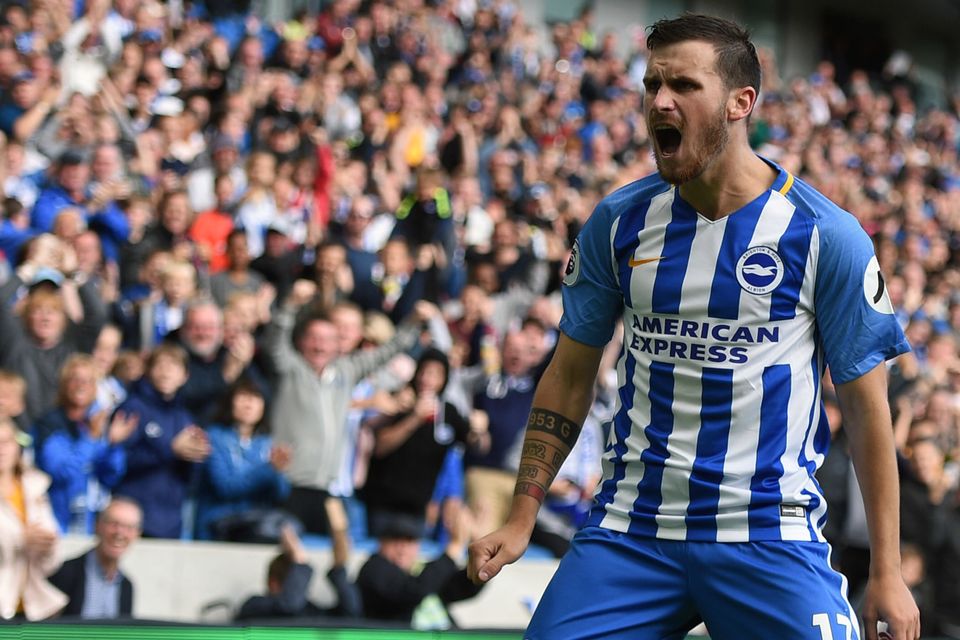 Pascal Gross scored twice for Brighton against West Brom
