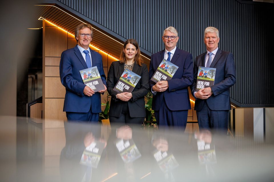 Announcing Tirlán’s first annual report and accounts were - are John Murphy, chairman,  Lisa Koep, chief ESG officer; Jim Bergin, CEO and Michael Horan, chief financial and secretariat officer. 
							Photo: Dylan Vaughan.