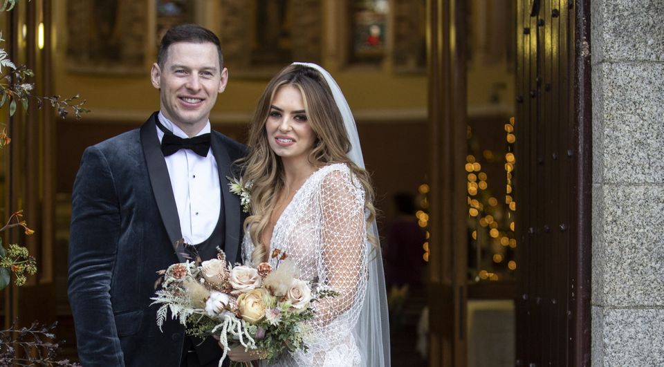 Dublin GAA player Philly McMahon & wife Sarah Lacey, after they got married today in Athy, Co. Kildare. Picture: Fergal Phillips
