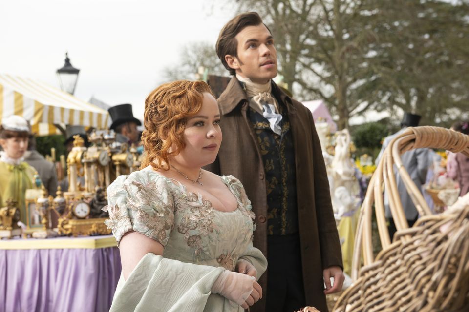 Nicola Coughlan and Luke Newton in season three of Bridgerton. Photo: Liam Daniel/Netflix