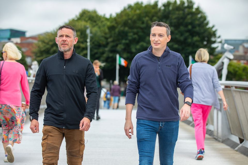 Kevin Doyle, right, who made the 'I'm Not Here to Hurt You' podcast, pictured with John O'Hegarty. Photo: Mark Condren