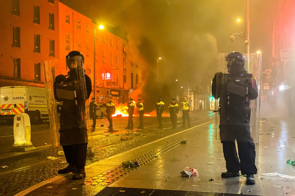 Gardaí on the streets of Dublin during the riots. Photo: Mark Condren