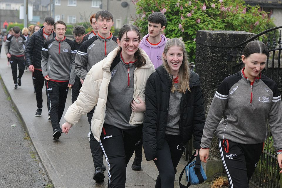 Students enjoying the Creagh College 5km Walk in aid of the school's musical and Students Council on Monday. Pic: Jim Campbell