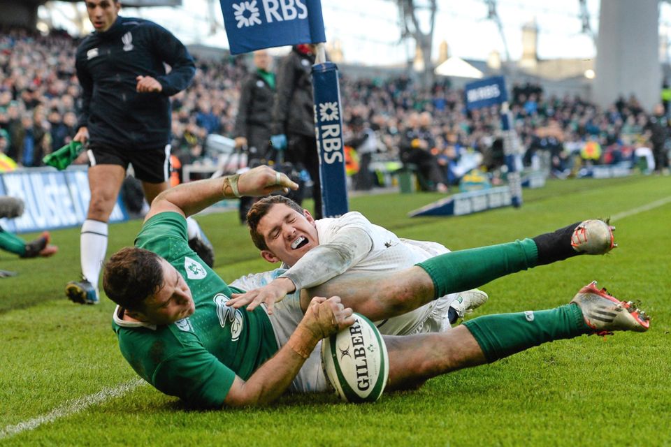 Robbie scores his first try for Ireland at the Aviva Stadium in the victory against England
