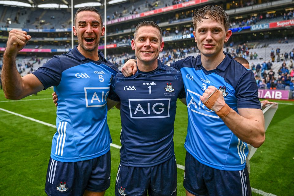 Dublin's nine-time All-Ireland medal winners, from left, James McCarthy, Stephen Cluxton and Michael Fitzsimons celebrate after last year's All-Ireland SFC final win over Kerry at Croke Park in Dublin. Photo: Brendan Moran/Sportsfile