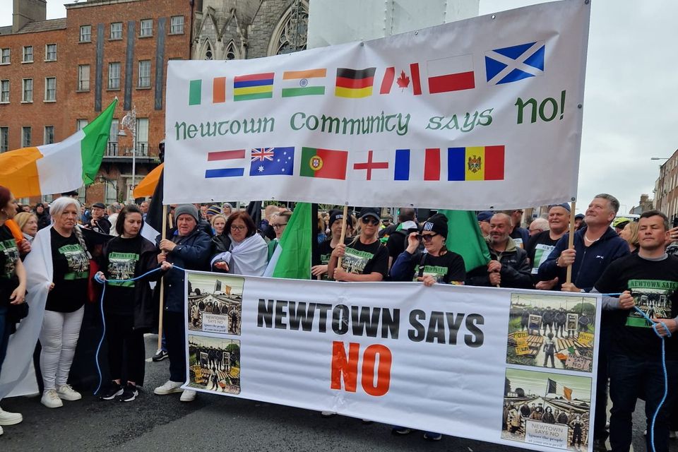 Newtownmountkennedy protestors leading the march in Dublin.