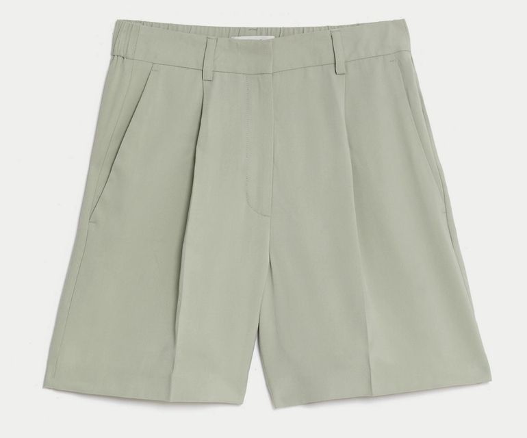 High-waisted pleat front shorts, €35, M&S