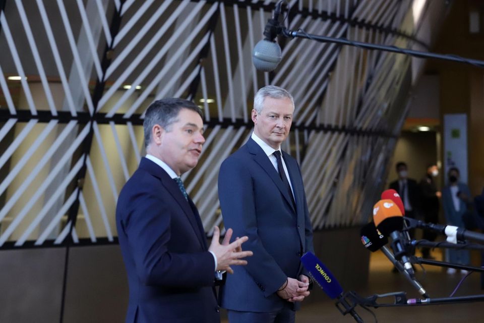Finance Minister Paschal Donohoe with his French counterpart Bruno Le Maire in Brussels. Photo: Valeria Mongelli/Bloomberg