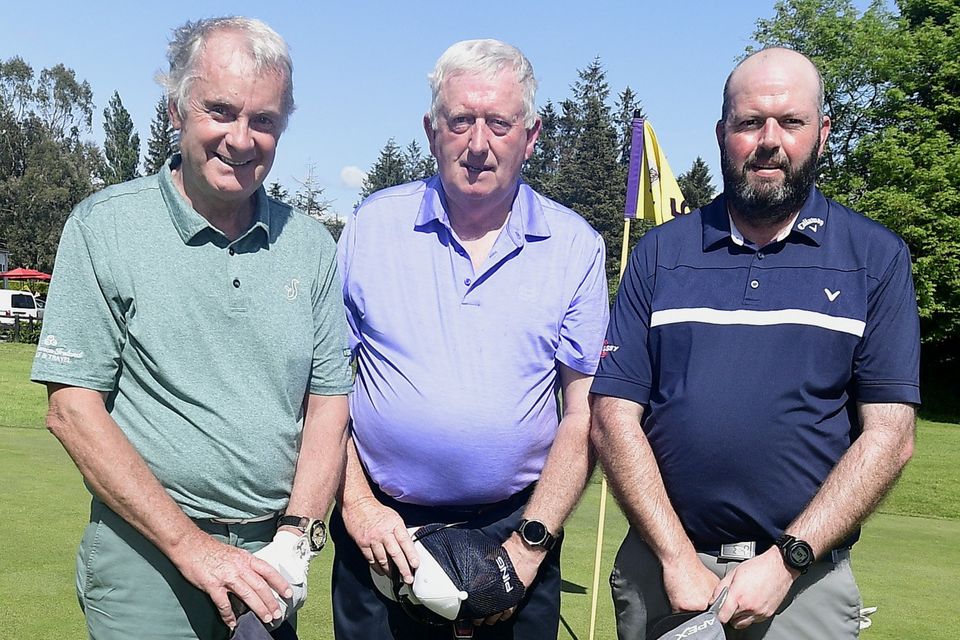 Blue skies for Millstreet's Tadgh O'Flynn in the presence of Denis and Pakie O'Flynn at the Duhallow GAA Golf Classic. Picture John Tarrant