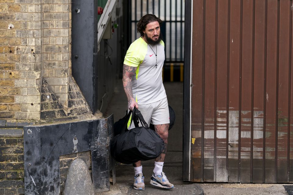 Stephen Bear walking out of HMP Brixton in January (Jordan Pettitt/PA)