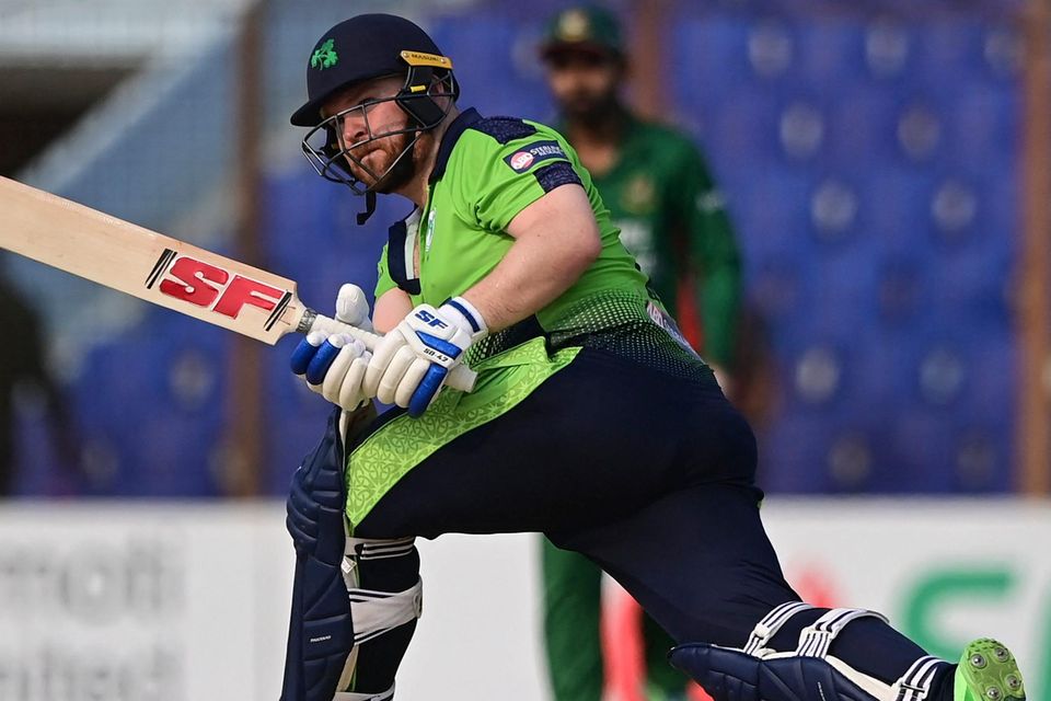 Ireland captain Paul Stirling plays a shot during the third and final Twenty20 match against Bangladesh at the Zahur Ahmed Chowdhury Stadium in Chittagong
