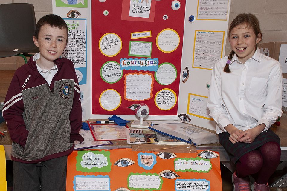 Photo of Erla Cavang and Mia Doherty with their project at the science fair in Bonscuil Loreto Gore on Friday.  Photo: Jim Campbell