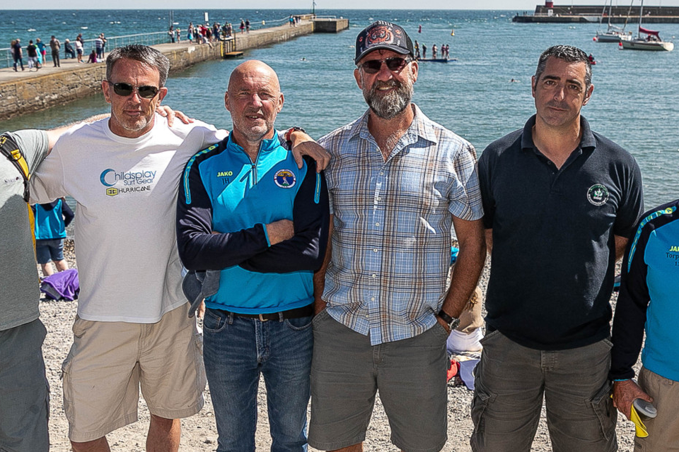 Year-round swimmers Brian Kelly, Kieran Ryan, JoeHealy, Stevie Blount, Glen Brennan and Tommy ‘The Torpedo’ Moran