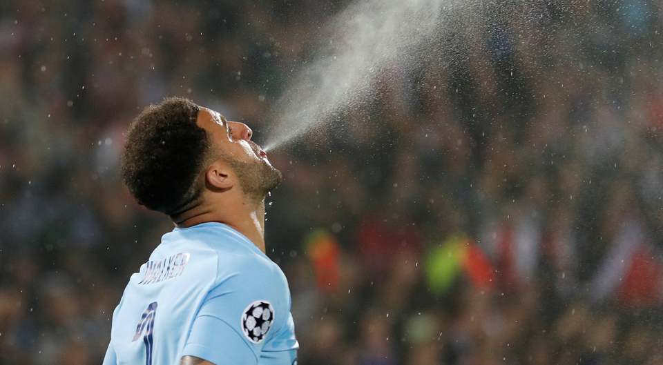 Manchester City’s Kyle Walker cools off. Photo: Reuters