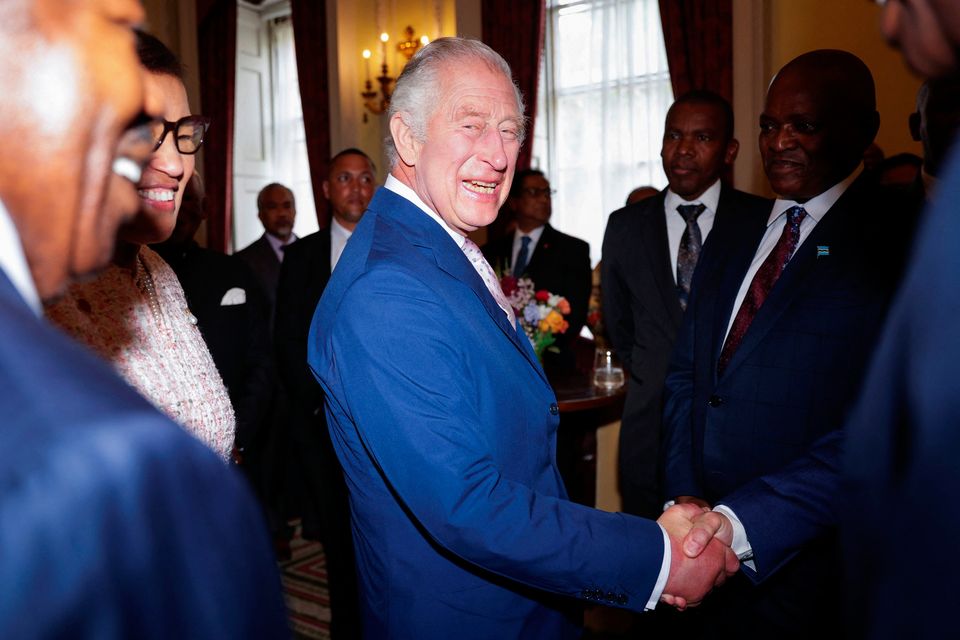 King Charles attends the Commonwealth reception at Marlborough House, London, yesterday ahead of his coronation today. Photo: Anna Gordon/PA Wire