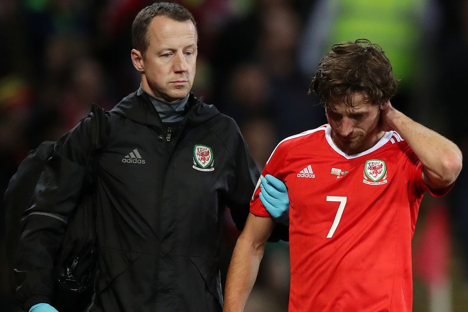 Wales' Joe Allen walked off after suffering a head injury in the 1-0 defeat to the Republic of Ireland.
