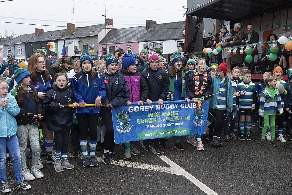 Gorey Rugby Club in the St Patrick's Day parade in Gorey. Pic: JIm Campbell