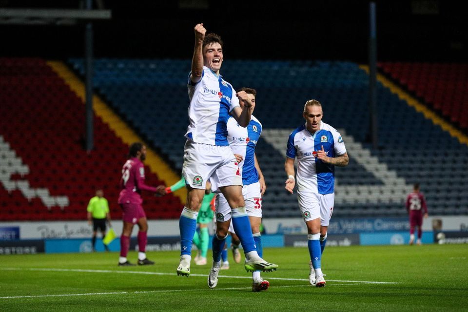 Andrew Moran celebrates a goal.