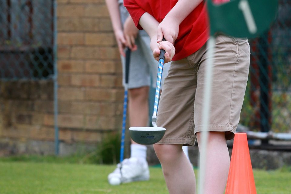 Sean Griffin (6) from Rathmines during the Play2Learn Children’s Golf Camp at Spawell Golf Centre in Templeogue.