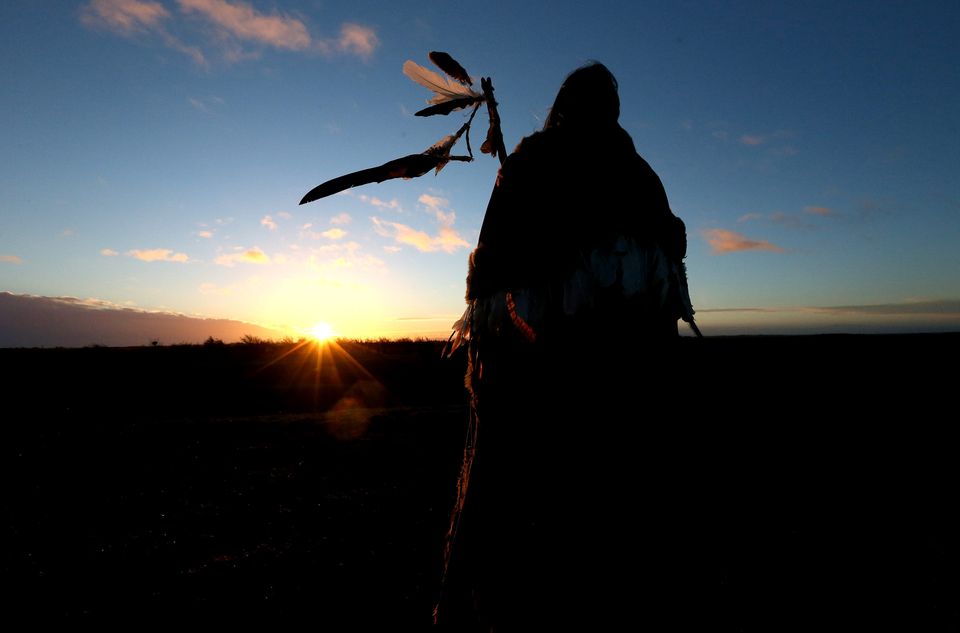 Aine Maire Ni Murchu pictured on the Hill of Tara in Co. Meath to witness the winter solstice. The Hill of Tara is documented as the seat of the high-kings of Ireland from the times of the mythological Fir Bolg and Tuatha De Danaan.