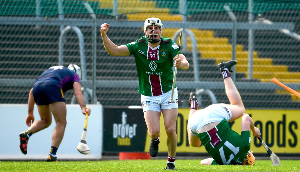 Westmeath's Joseph Boyle celebrates after team-mate Niall Mitchell scored their side's fourth goal during their dramatic Leinster SHC Round 4 victory over Wexford at Chadwicks Wexford Park. Photo by Daire Brennan/Sportsfile