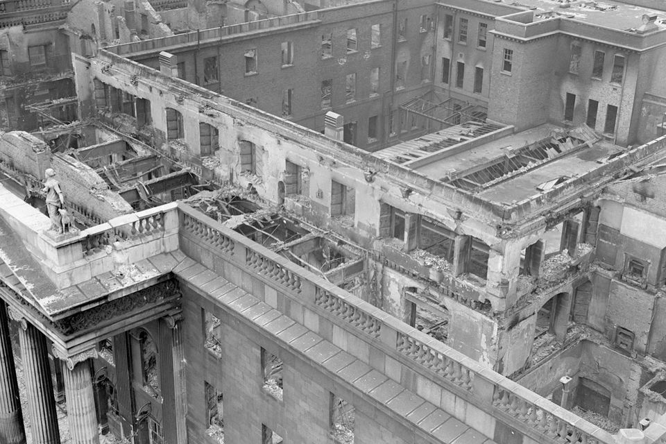 File photo dated 11/05/1916 of damage in Dublin from the top of the Nelson Pillar, after the Rising in Dublin. Photo: PA/PA Wire
