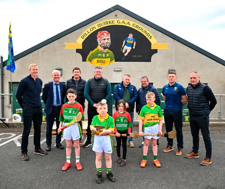 At the launch of The Dillon Quirke Foundation fundraising in association with The Circet All-Ireland GAA Golf Challenge at the Clonoulty-Rossmore GAA Club in Tipperary were children from Clonoulty and Rossmore schools, from left, Rian Quinn, Scott Wood, Hazel Rayn and Jamie O'Sullivan, with inter-county hurling managers, from left, Henry Shefflin of Galway, John Kiely of Limerick, Darren Gleeson of Antrim, Darragh Egan of Wexford, Pat Ryan of Cork, Davy Fitzgerald of Waterford, Stephen Molumphy of Kerry and Liam Cahill of Tipperary. The Foundation are calling on all GAA clubs to provide €100 towards providing cardiac screening across the association. To donate, visit bit.ly/doitfordillon. Photo: Harry Murphy/Sportsfile