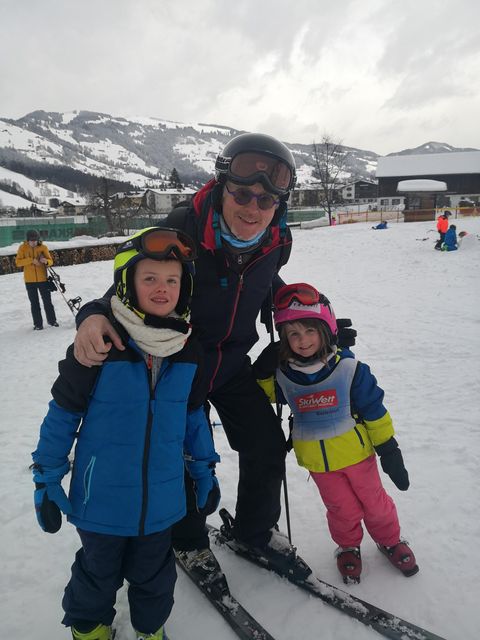 Kevin Flanagan and grandchildren Kuba and Maya prepare for a day on the slopes